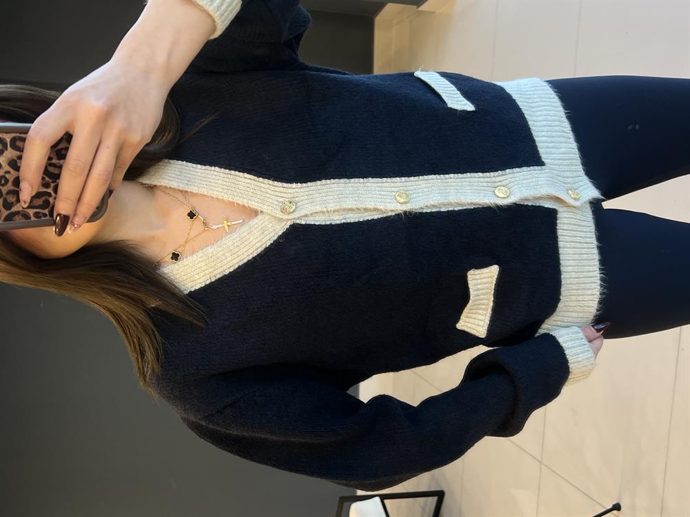 Şeri̇tli̇ Detaylı Hirka Laci̇vert