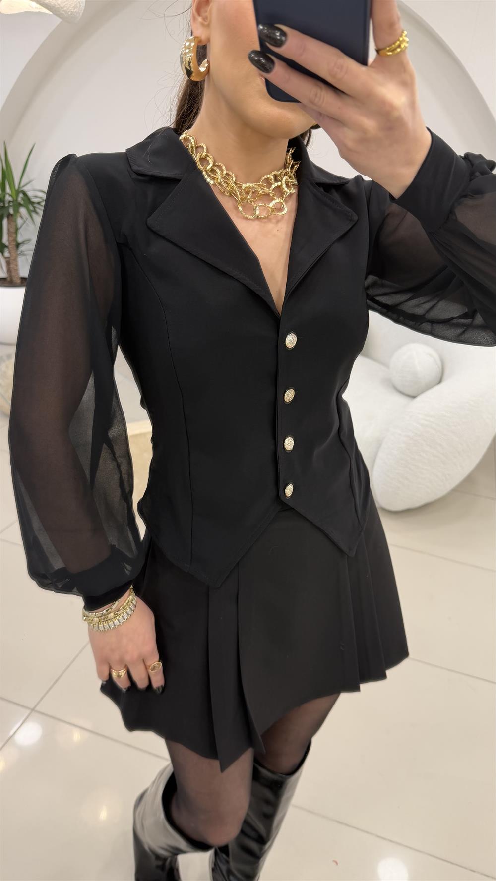 ŞİFON KOL GÖLEK SİYAH