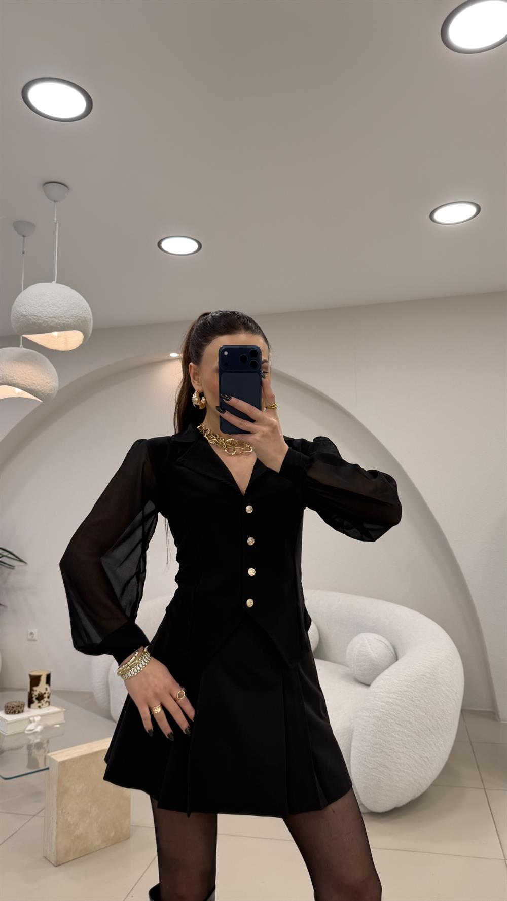 ŞİFON KOL GÖLEK SİYAH