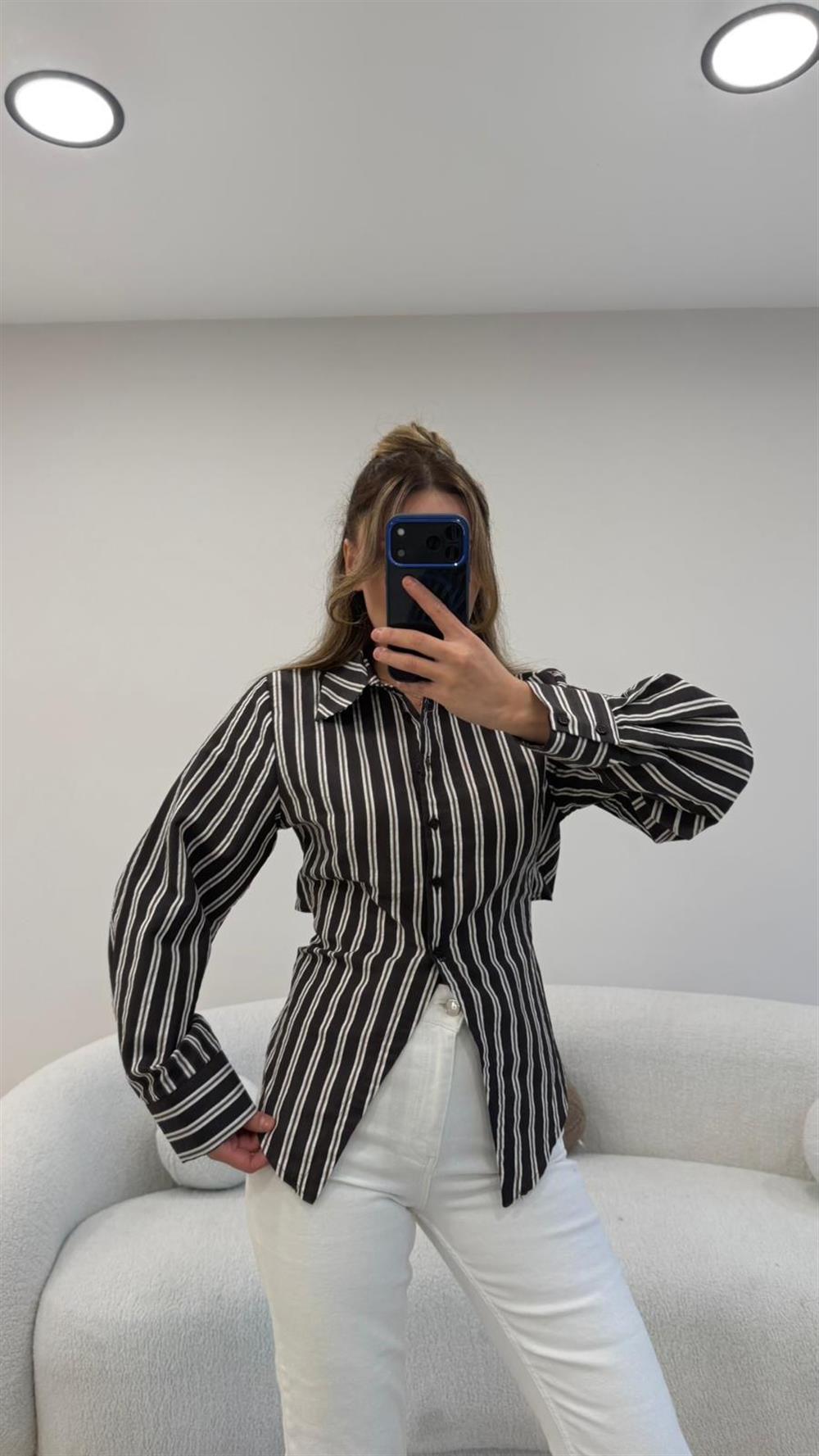 SIRT BAĞLAMALI KAHVE POPLİN GÖMLEK