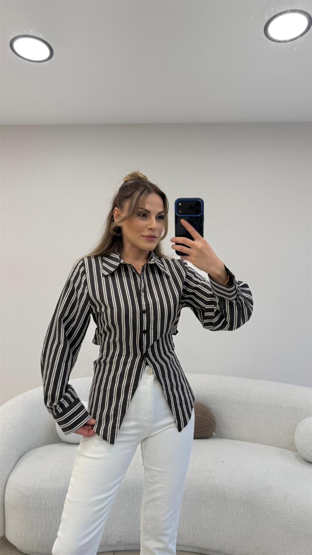 SIRT BAĞLAMALI KAHVE POPLİN GÖMLEK