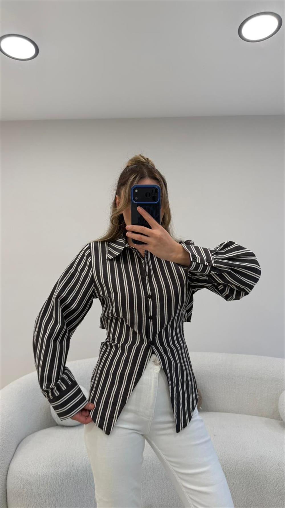 SIRT BAĞLAMALI KAHVE POPLİN GÖMLEK