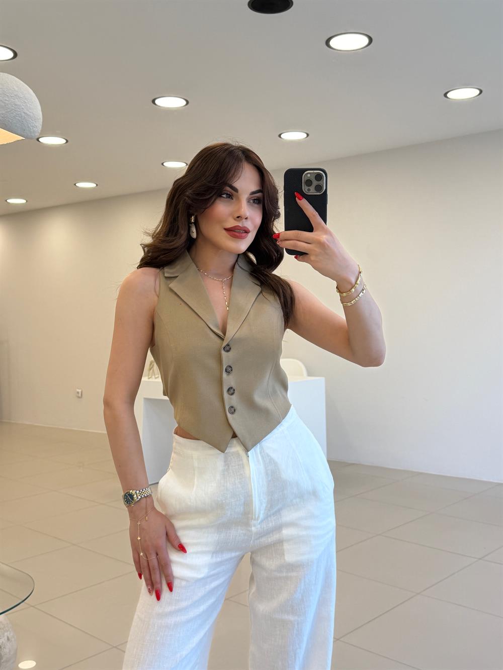 SIRT BELDEN BAĞLAMALI YELEK CAMEL