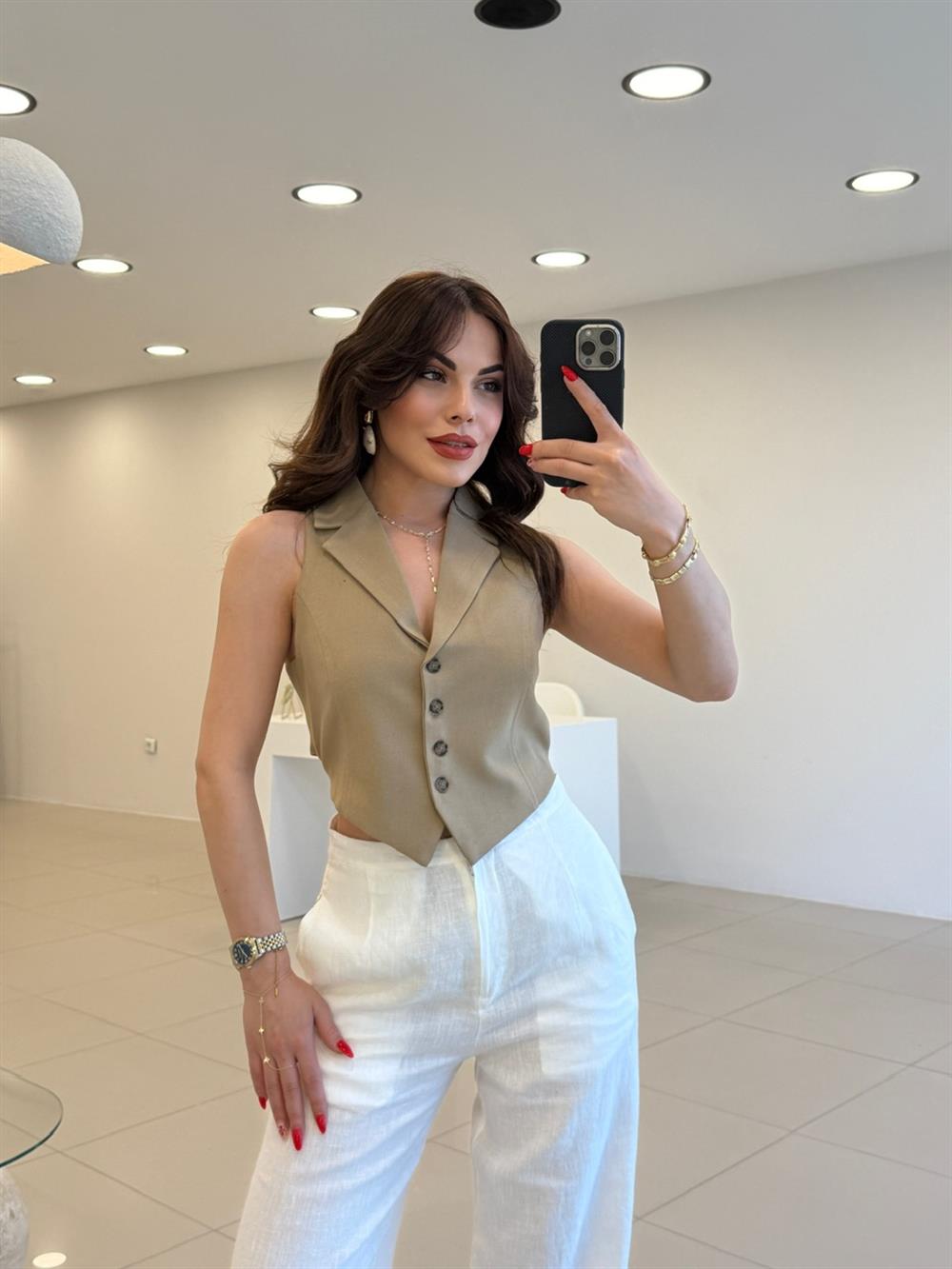 SIRT BELDEN BAĞLAMALI YELEK CAMEL