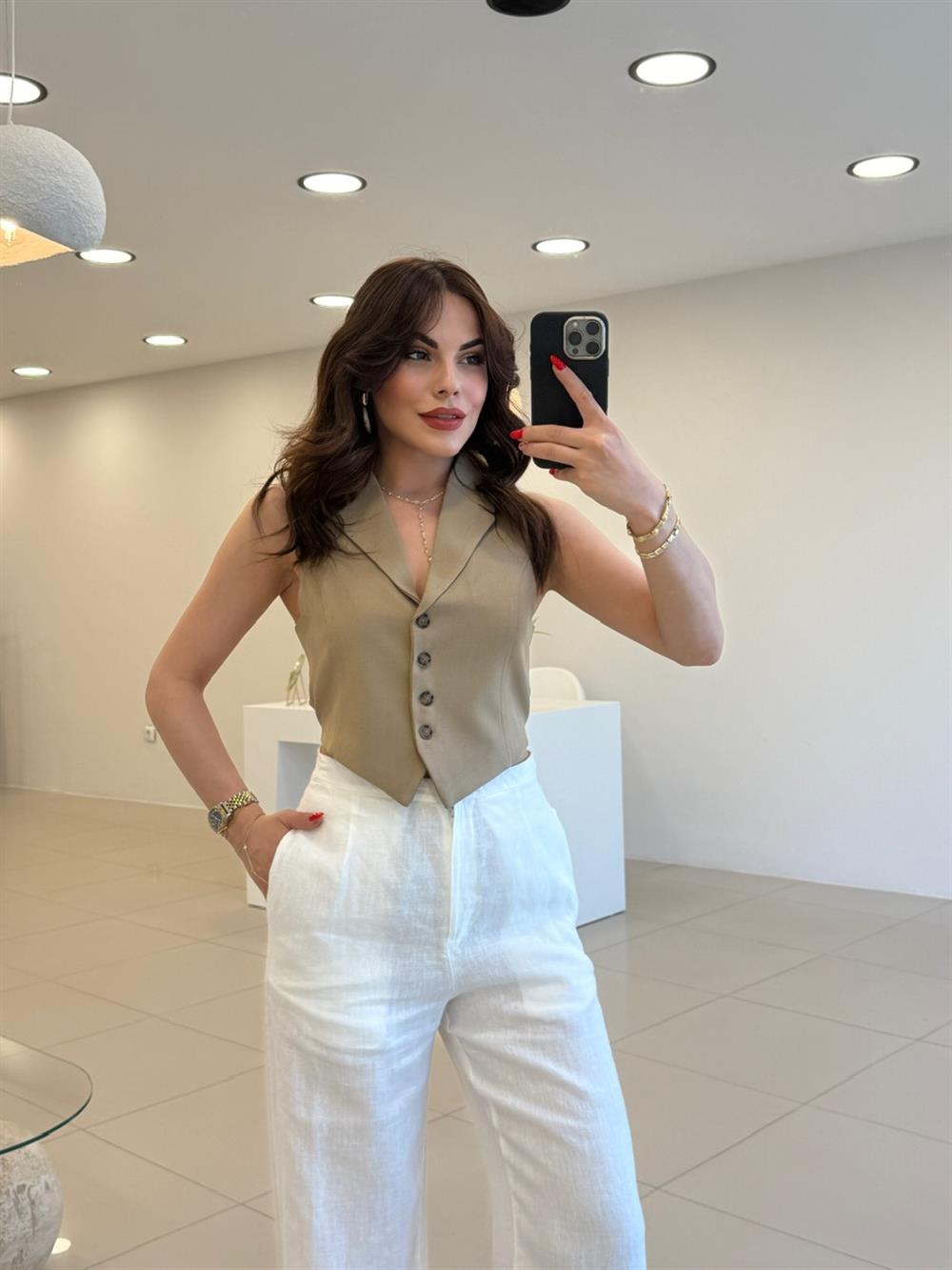 SIRT BELDEN BAĞLAMALI YELEK CAMEL