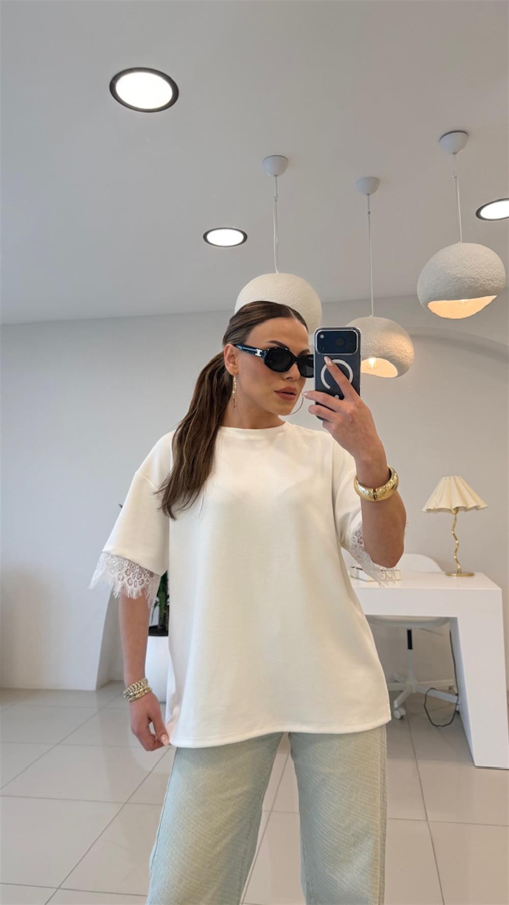 SIRT DANTEL DETAYLI MODAL BLUZ BEYAZ