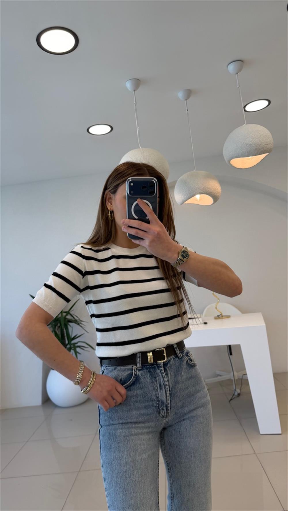 SİYAH ÇİZGİLİ PAMUK BASİC TRİKO