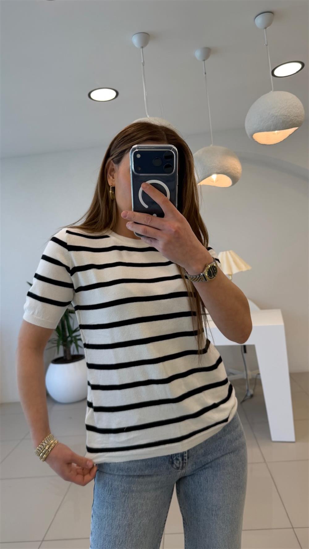 SİYAH ÇİZGİLİ PAMUK BASİC TRİKO