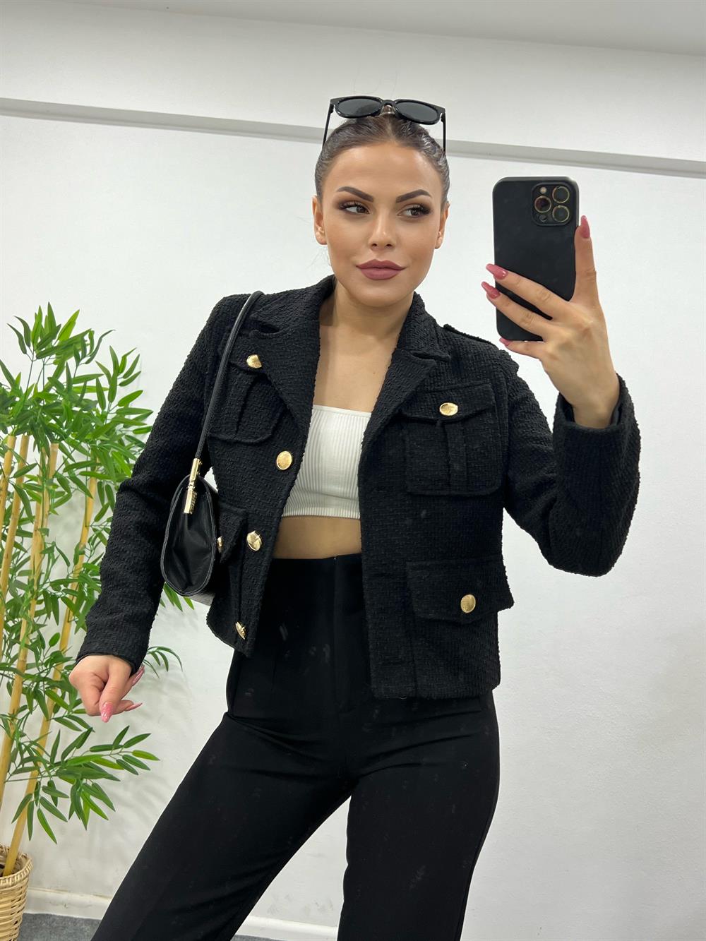 Si̇yah Gold Düğme Detayli Blazer Ceket