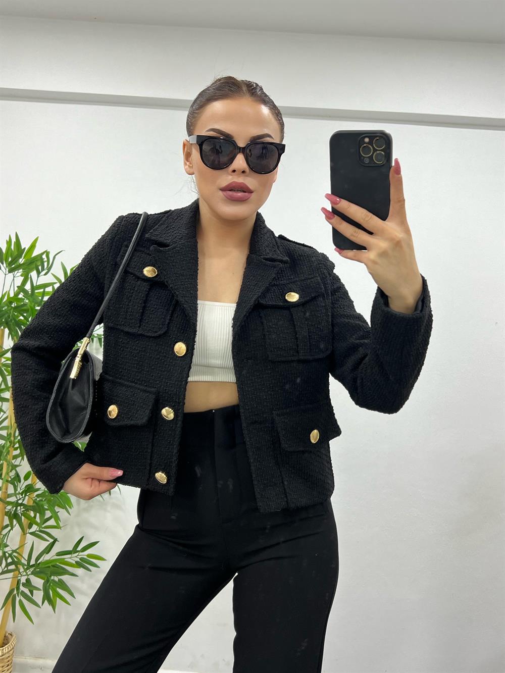 Si̇yah Gold Düğme Detayli Blazer Ceket