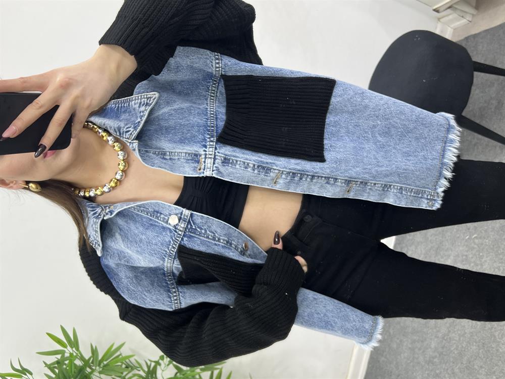 Si̇yah Örme Cepli̇ Püsküllü Jean Hirka