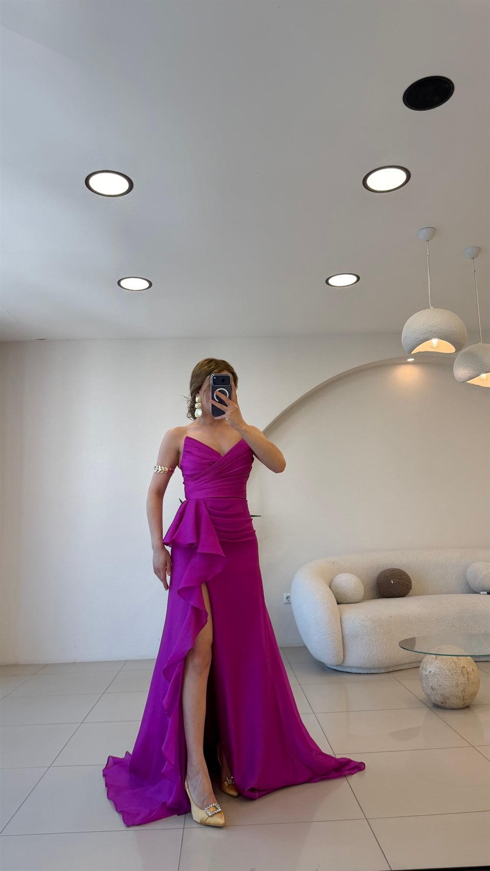 Straplez Arka Bağlamalı Drapeli Elbise Pembe