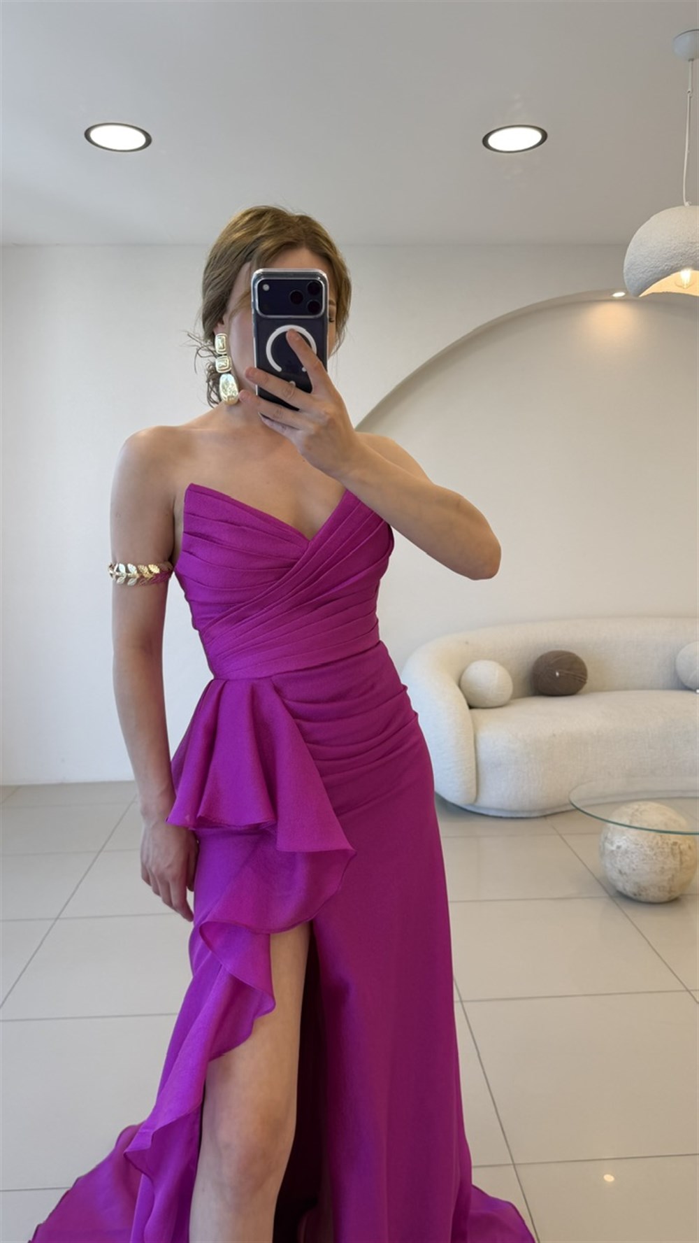 Straplez Arka Bağlamalı Drapeli Elbise Pembe