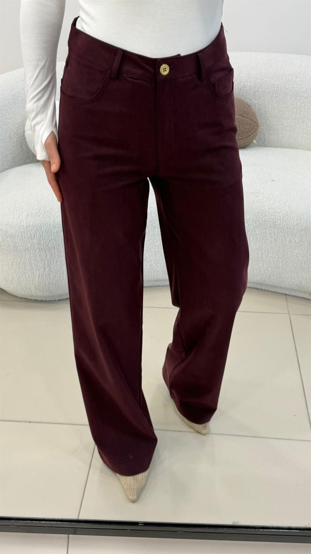 SÜET GÖRÜNÜMLÜ BORU PAÇA  KUMAŞ PANTOLON BORDO