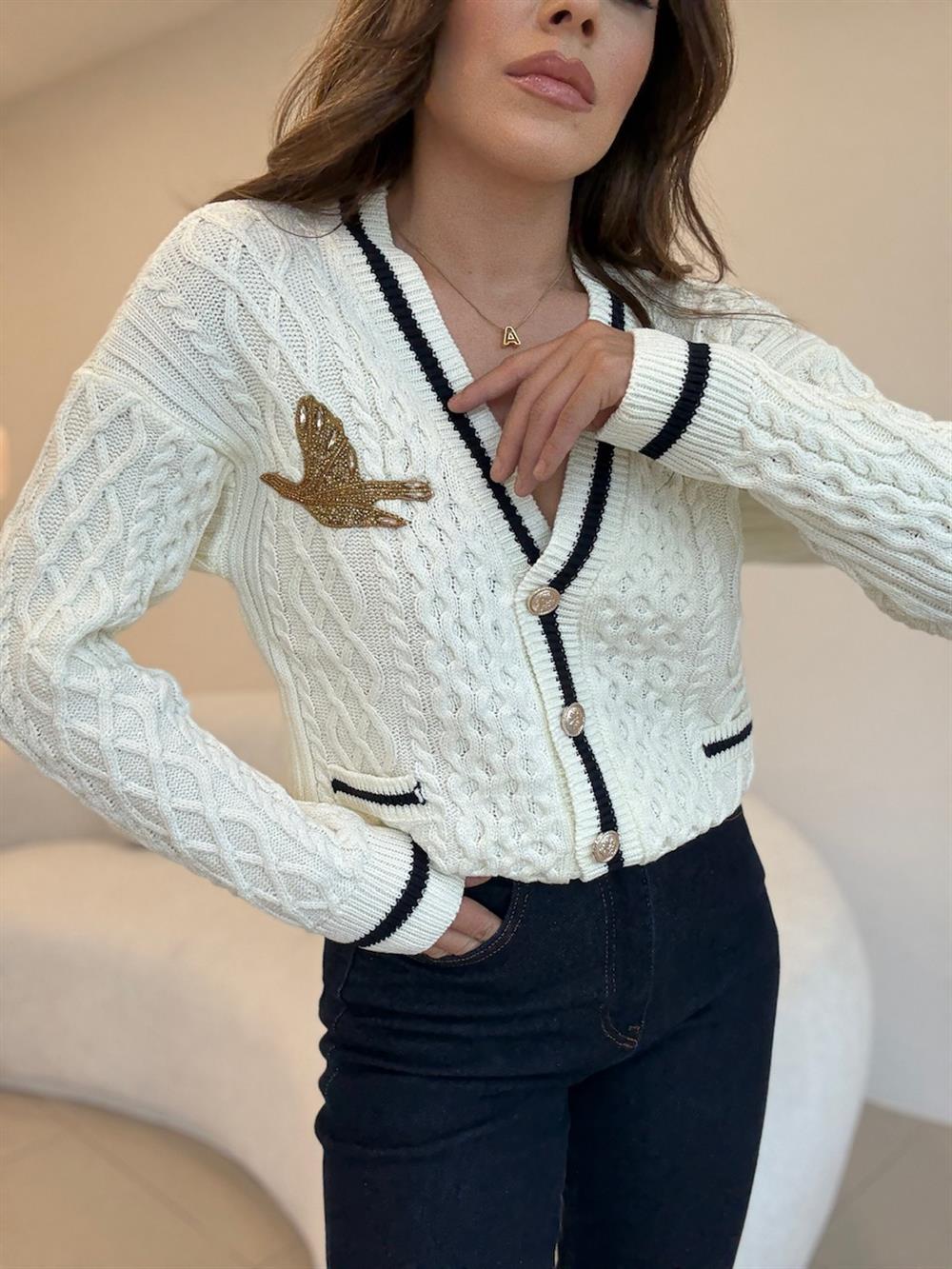 TAŞ DETAYLI CEPLİ HIRKA 