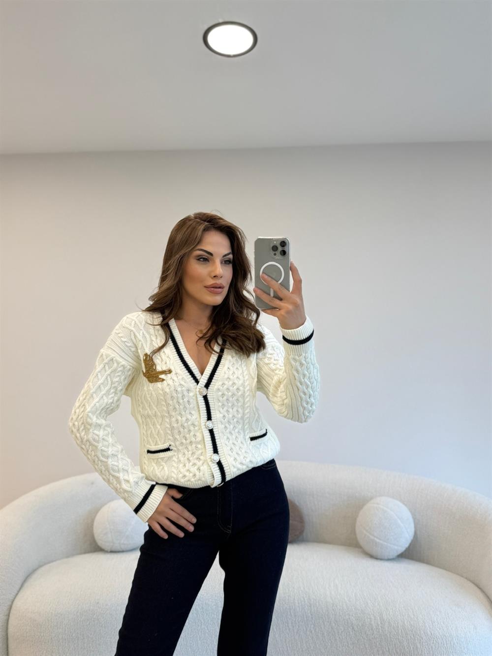 TAŞ DETAYLI CEPLİ HIRKA 