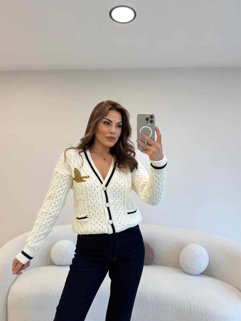 TAŞ DETAYLI CEPLİ HIRKA 