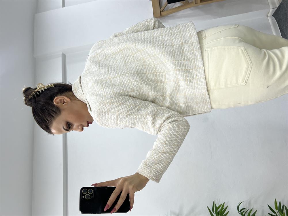 Taş Rengi̇ Gold Düğme Detayli Blazer Ceket