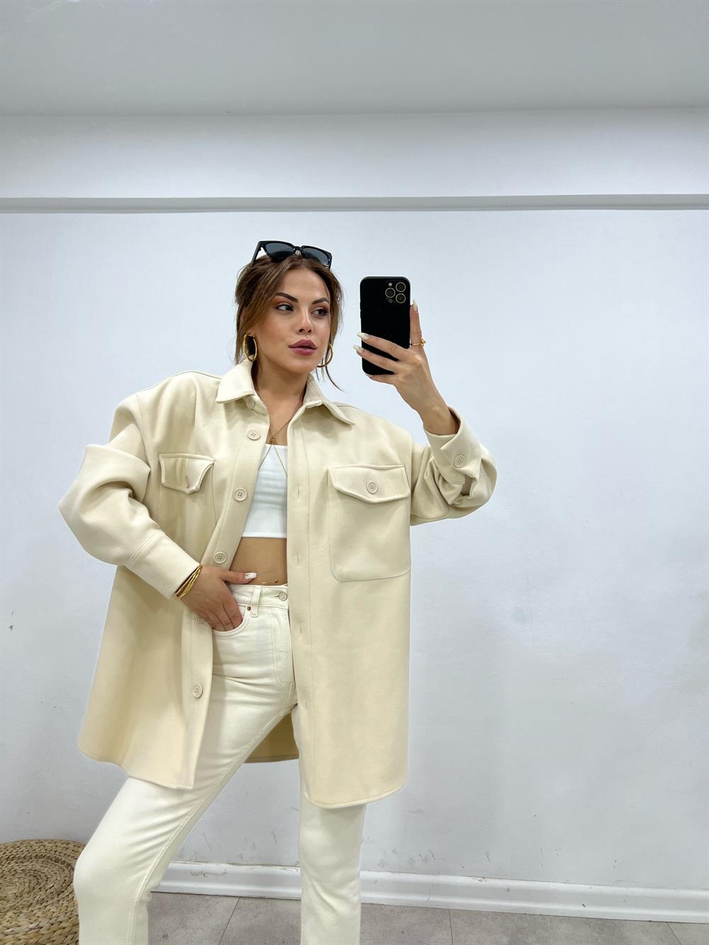 Taş Rengi̇ Kaşe Ceket Gömlek