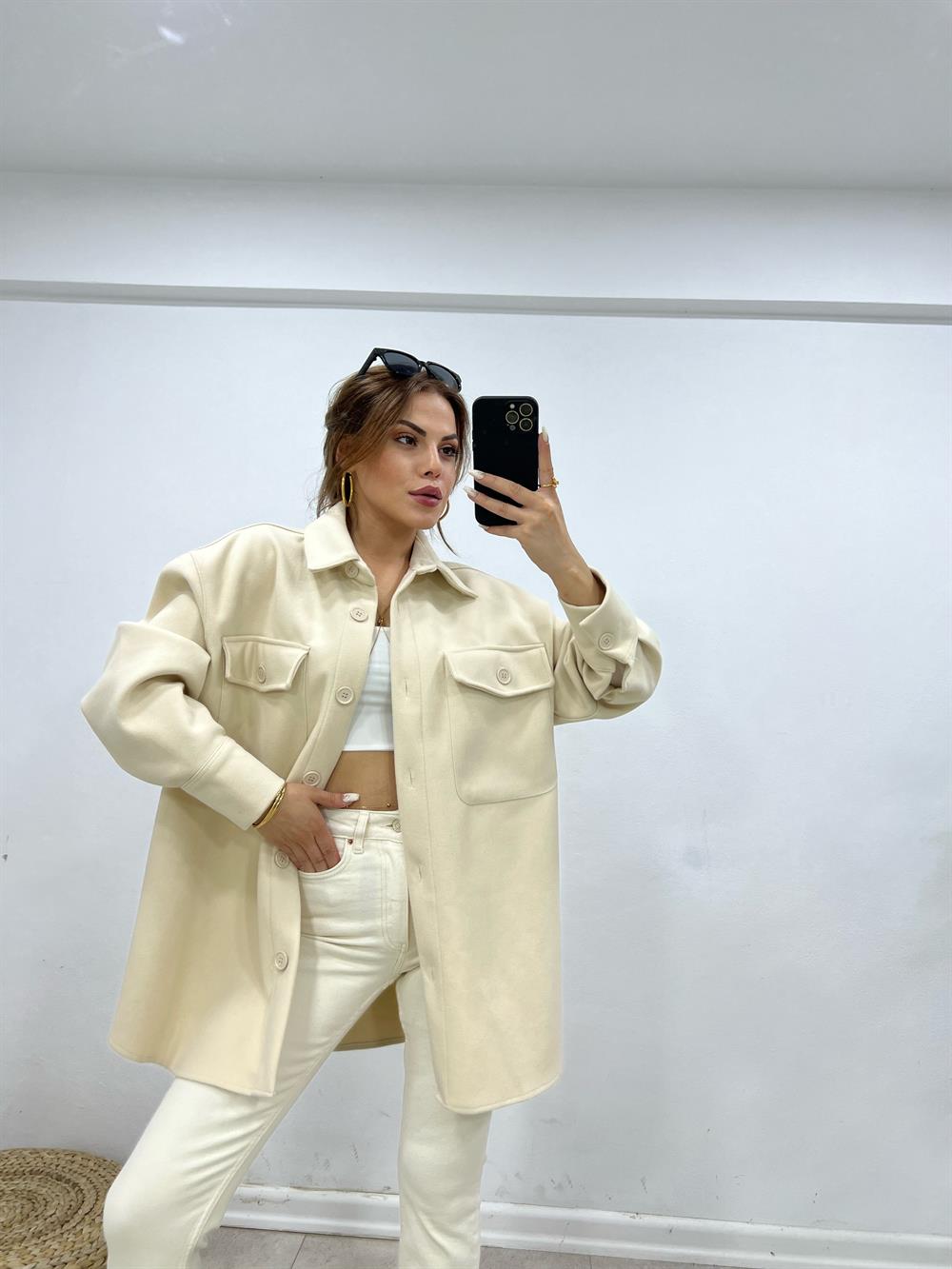 Taş Rengi̇ Kaşe Ceket Gömlek