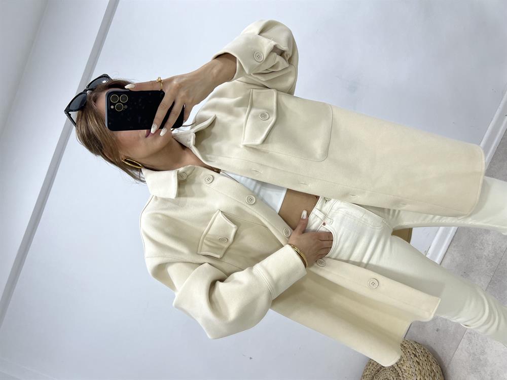 Taş Rengi̇ Kaşe Ceket Gömlek