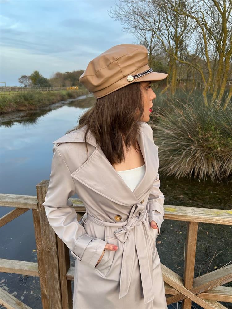 Taş Rengi̇ Leopar Astarli Trençkot