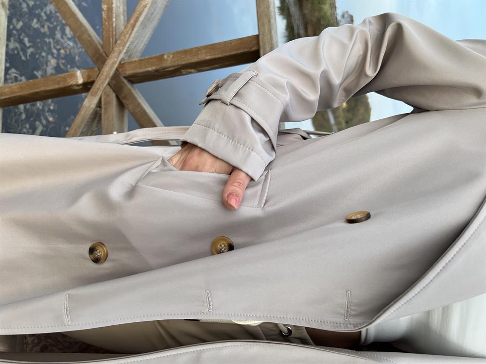 Taş Rengi̇ Leopar Astarli Trençkot