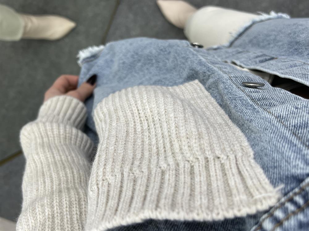 Taş Renk Örme Cepli̇ Püsküllü Jean Hirka