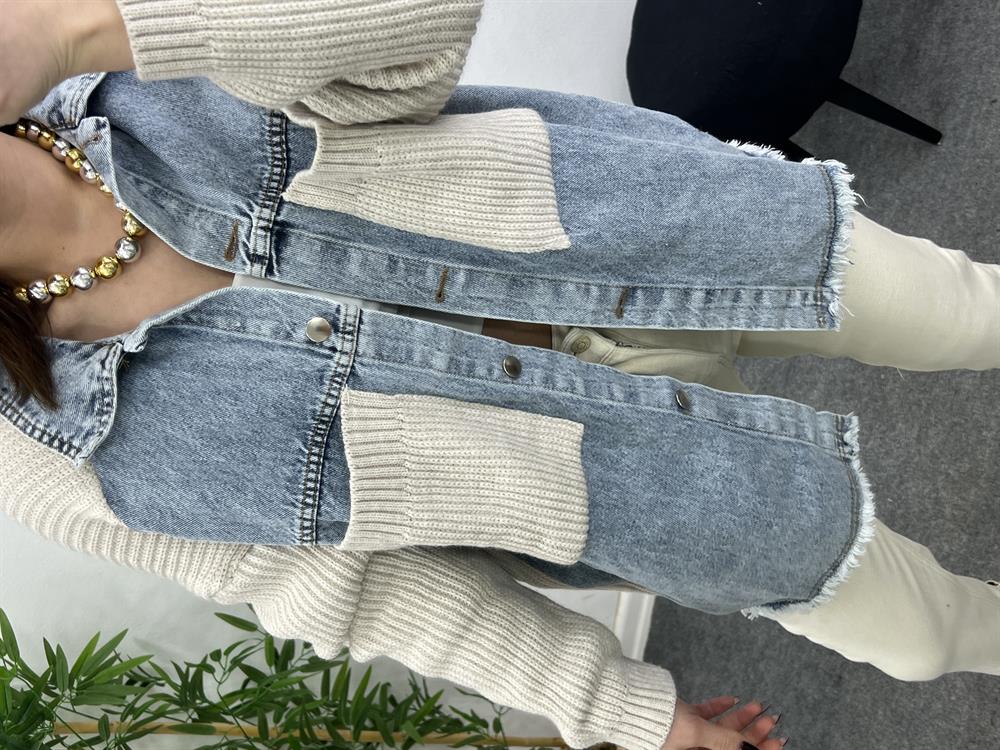 Taş Renk Örme Cepli̇ Püsküllü Jean Hirka