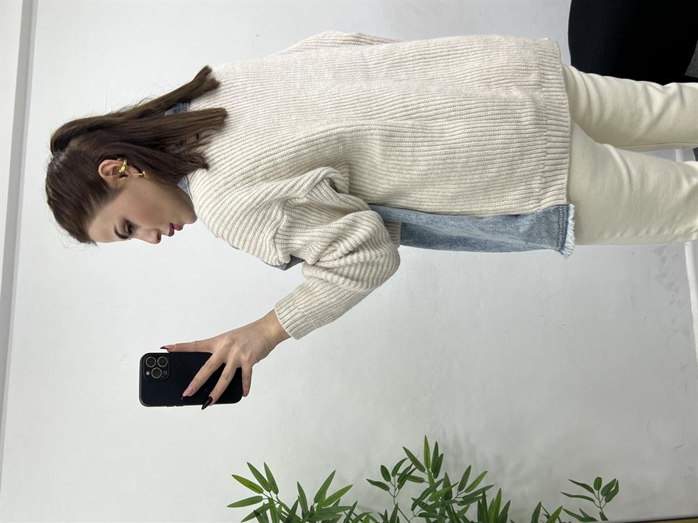 Taş Renk Örme Cepli̇ Püsküllü Jean Hirka