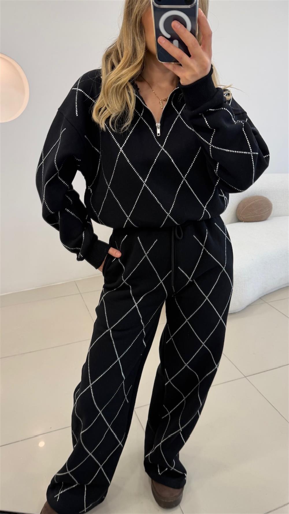 TASARIM 3 İPLİK ŞARDONLU  TAŞ DETAYLI TAKIM