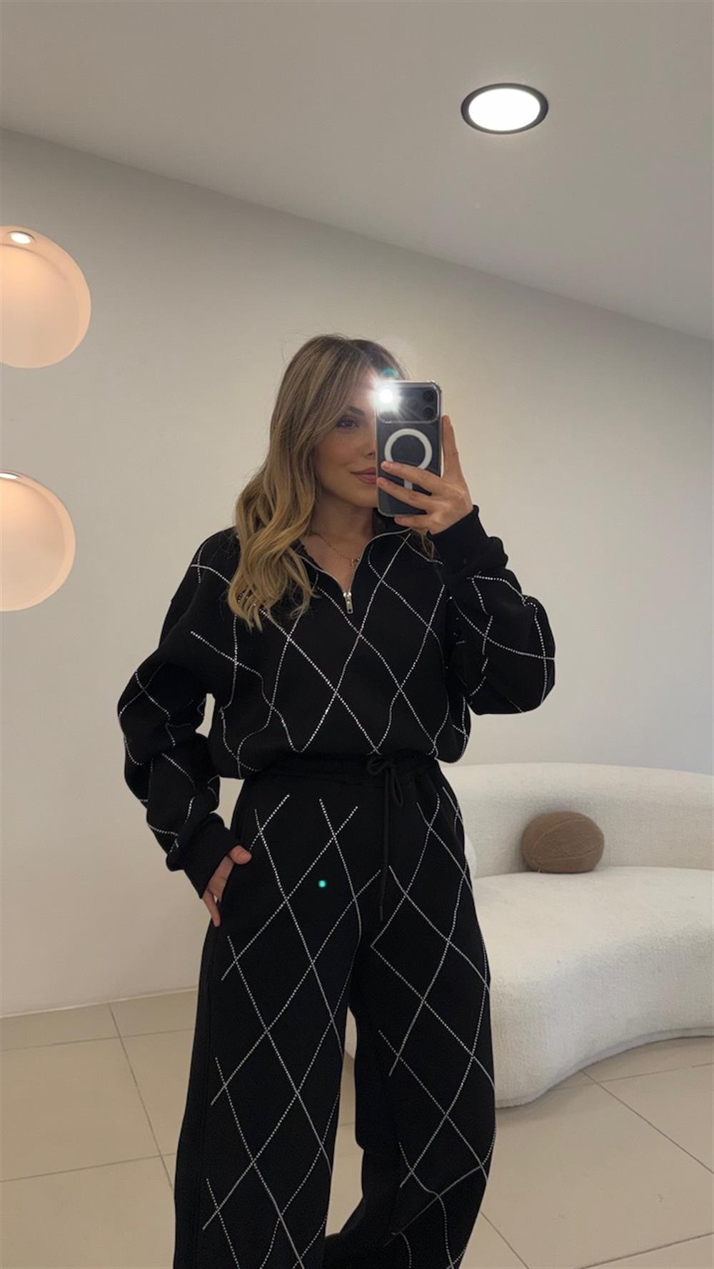 TASARIM 3 İPLİK ŞARDONLU  TAŞ DETAYLI TAKIM