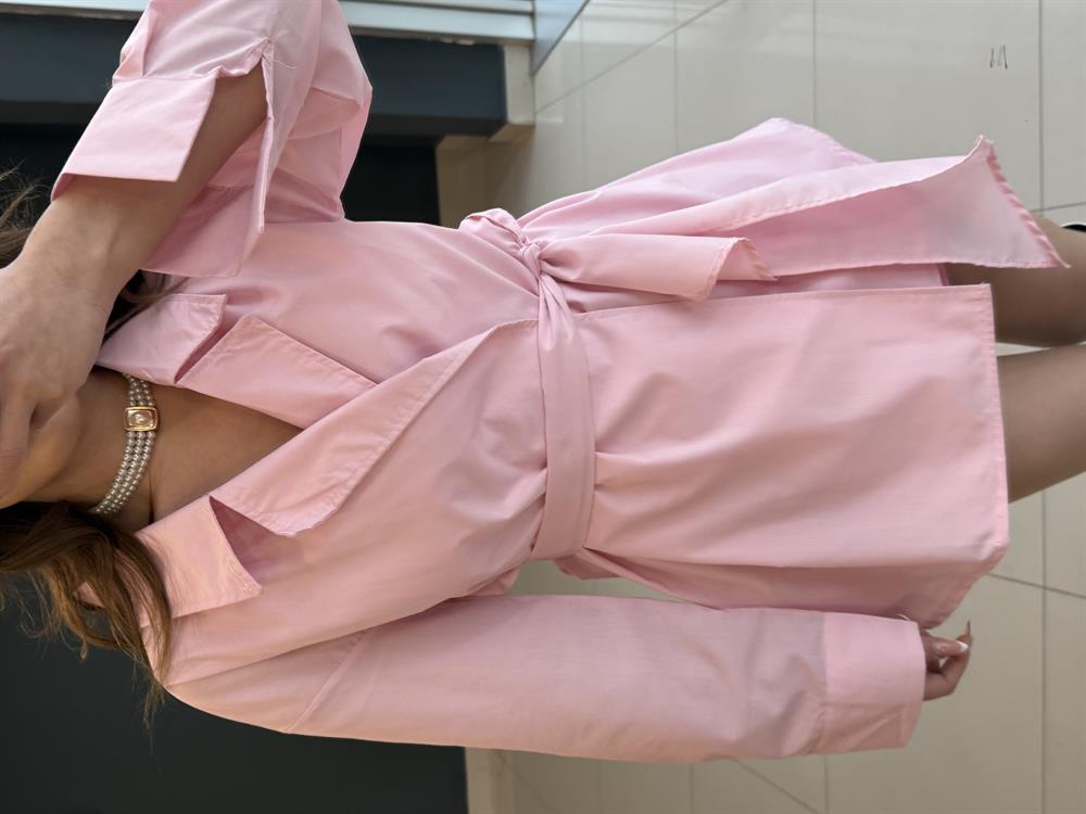 Tasarim Belden Bağlamali Popli̇n Gömlek Pembe