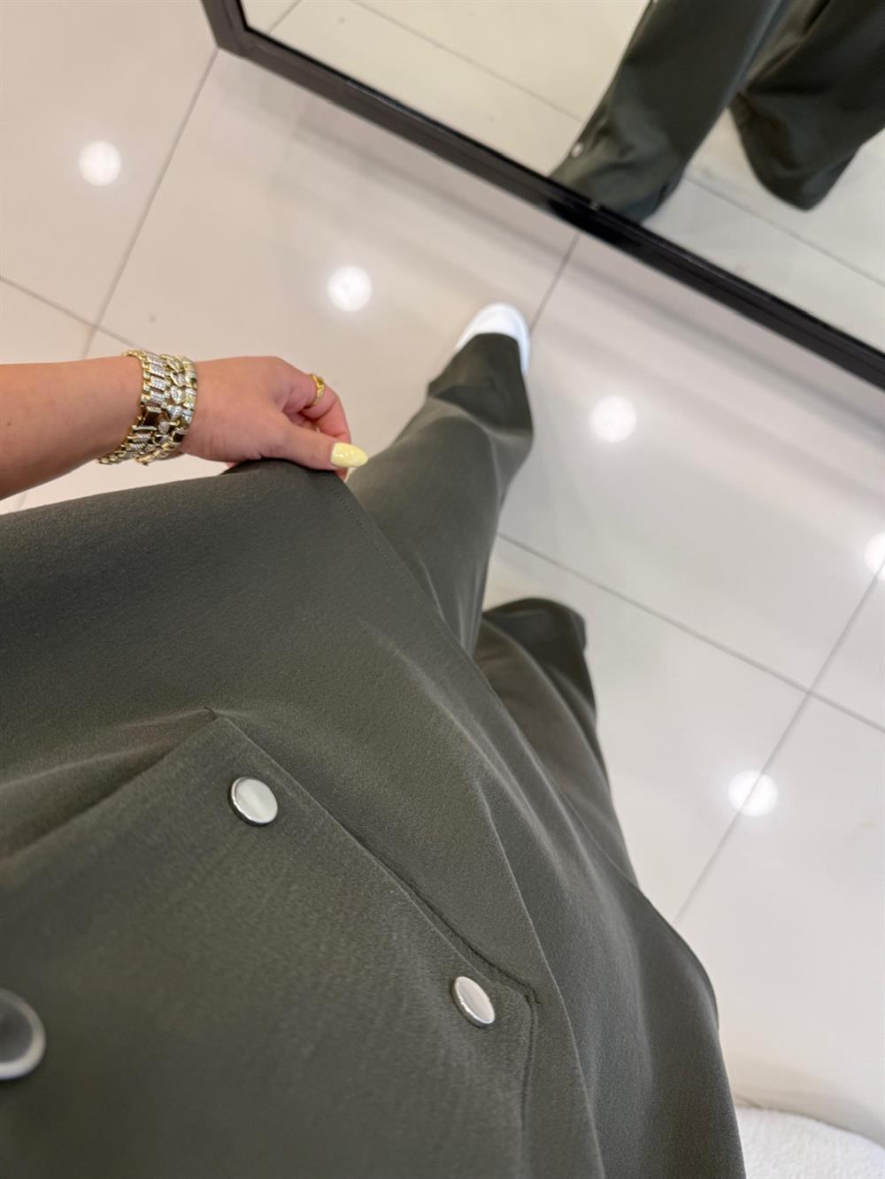 TASARIM DİK YAKA ÇITÇIT DETAYLI EŞOFMAN TAKIMI HAKİ YEŞİL