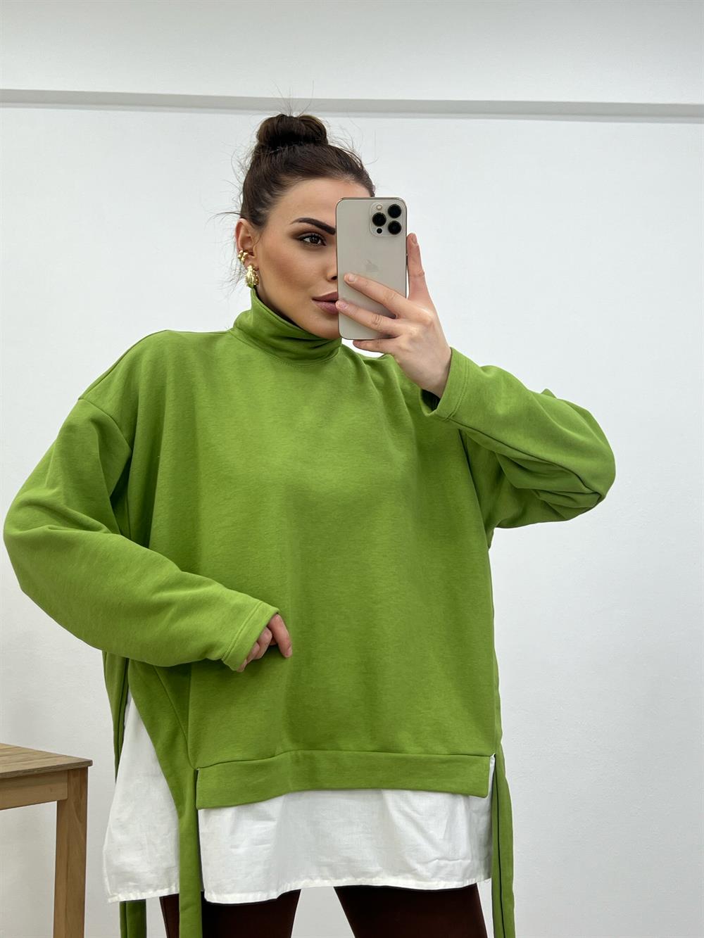Tasarim Di̇k Yaka Sweat Oli̇v Yeşi̇l