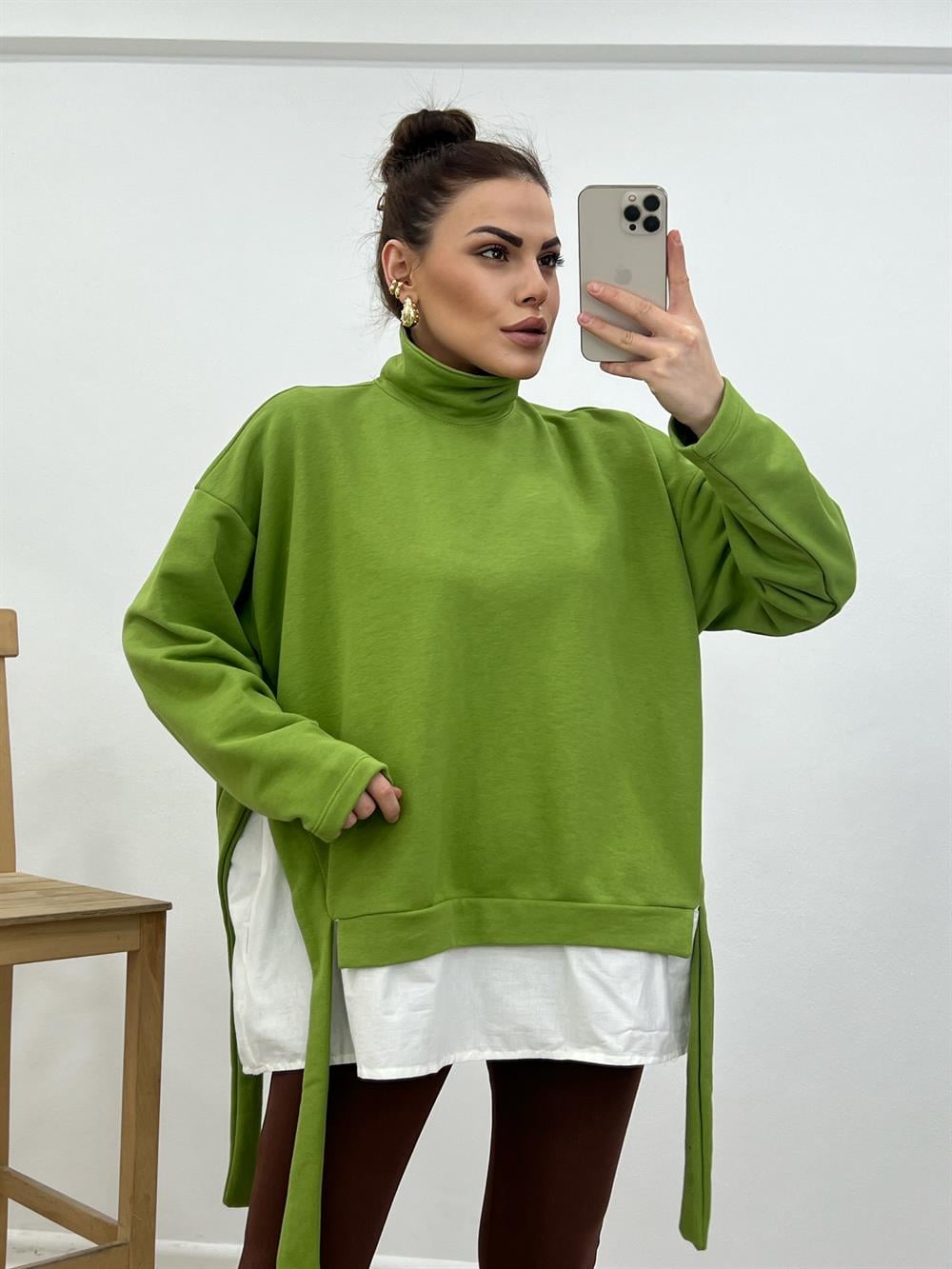 Tasarim Di̇k Yaka Sweat Oli̇v Yeşi̇l