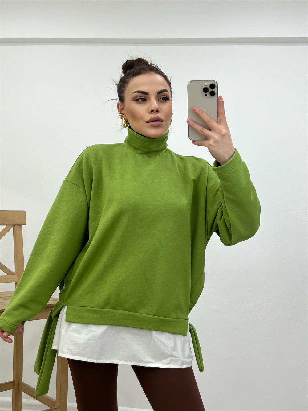 Tasarim Di̇k Yaka Sweat Oli̇v Yeşi̇l