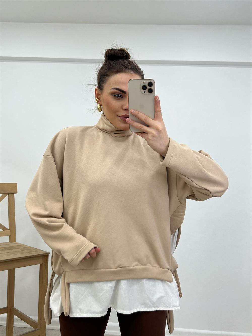 Tasarim Di̇k Yaka Sweat Taş Renk