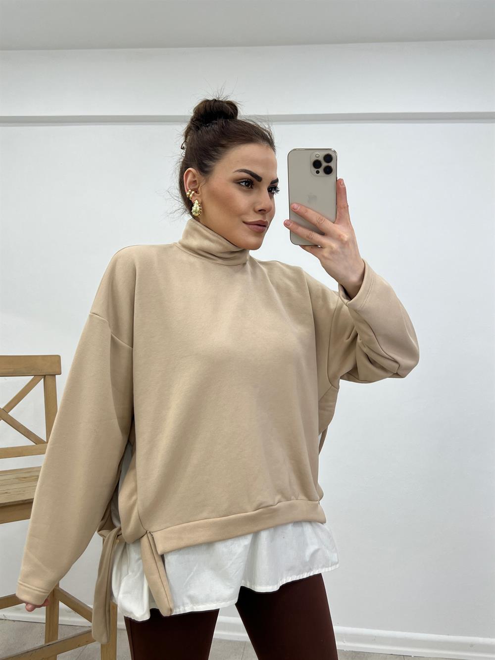 Tasarim Di̇k Yaka Sweat Taş Renk