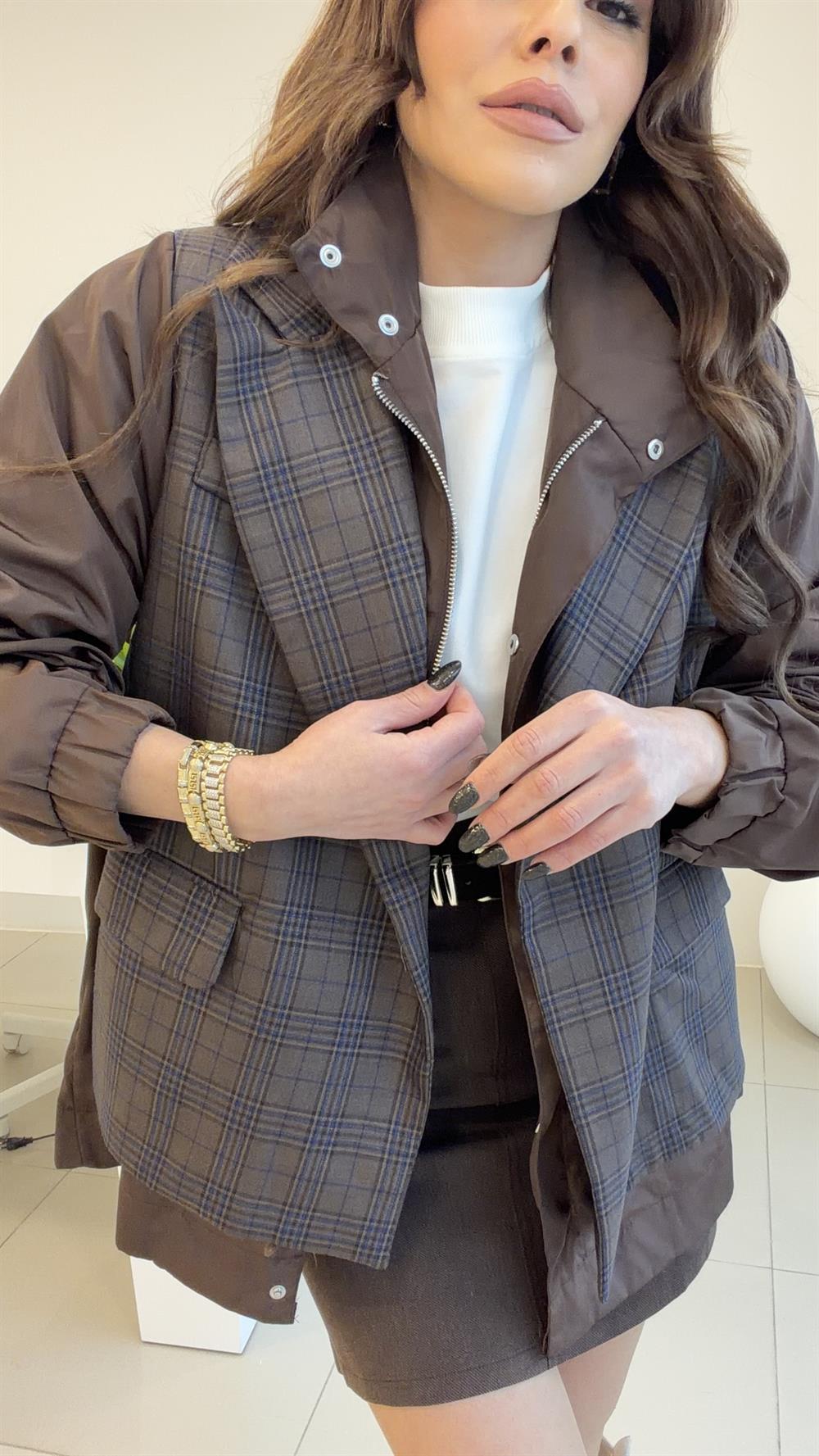 TASARIM EKOSE TRENÇ DETAYLI BLAZER CEKET