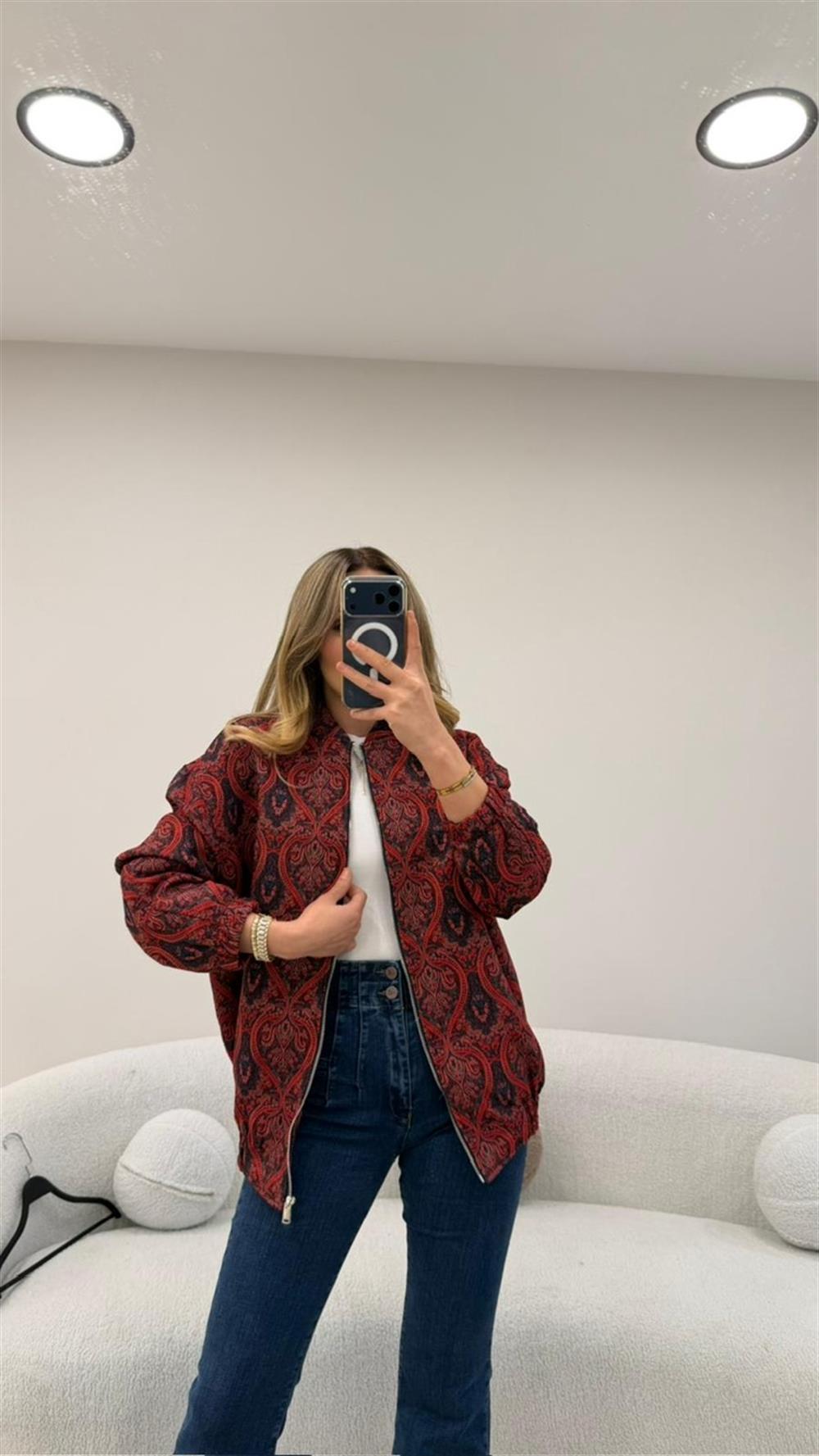 TASARIM ETNİK DESEN BOMBER CEKET