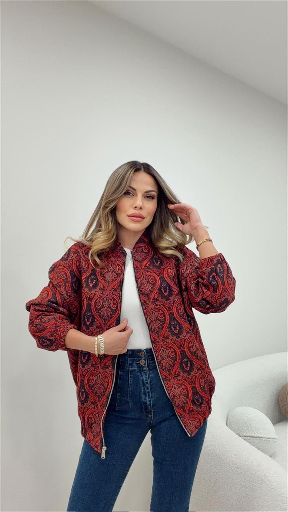 TASARIM ETNİK DESEN BOMBER CEKET