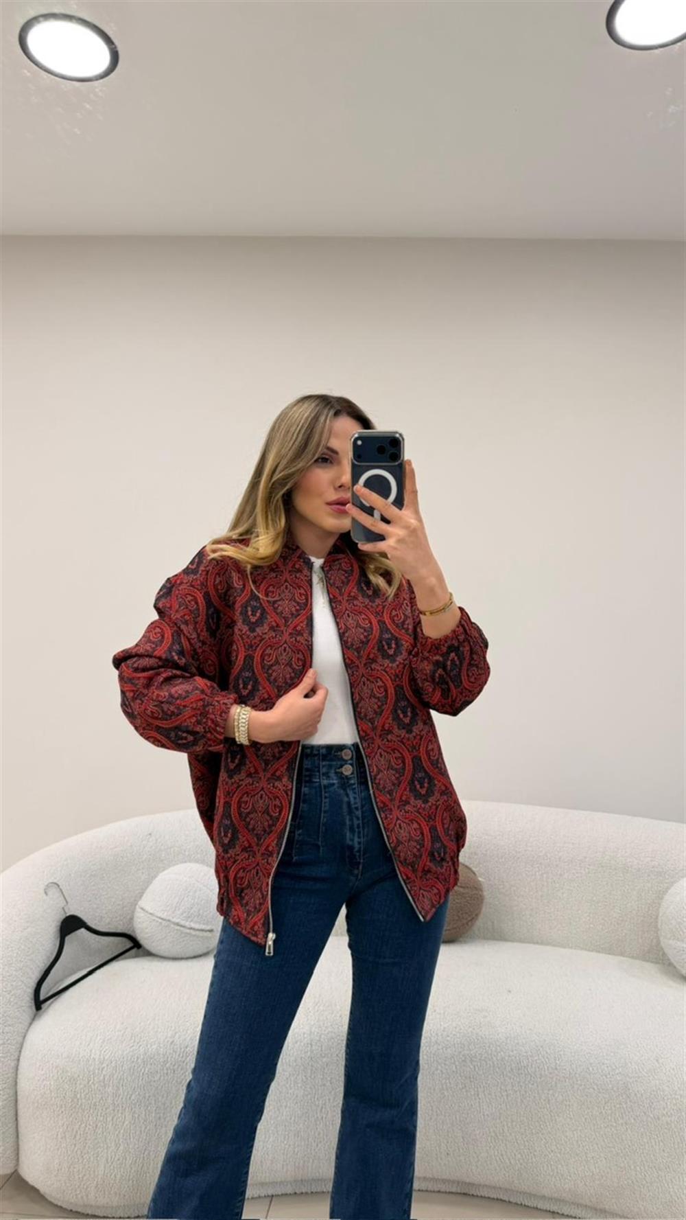 TASARIM ETNİK DESEN BOMBER CEKET