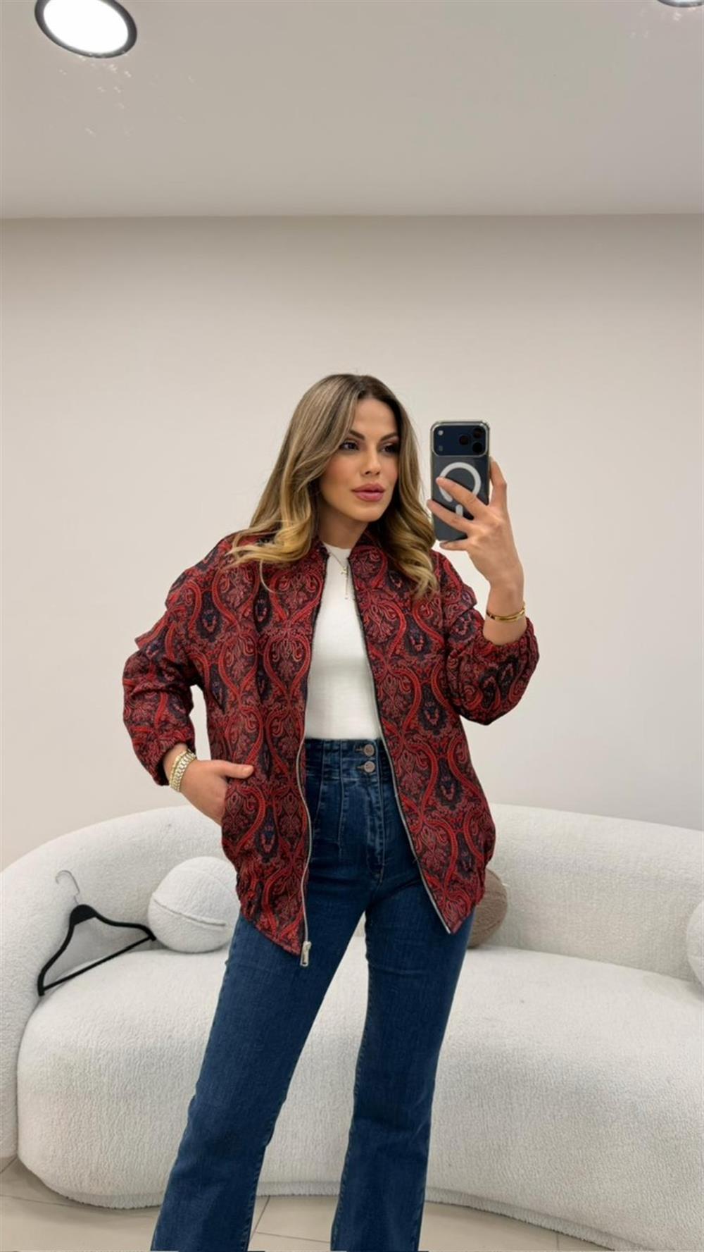 TASARIM ETNİK DESEN BOMBER CEKET