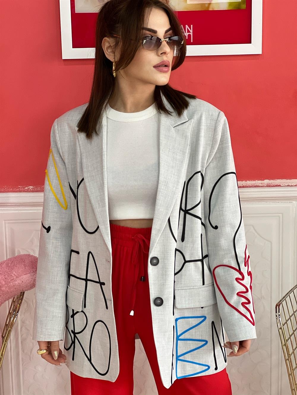 Tasarim İşlemeli̇ Bleazer Ceket