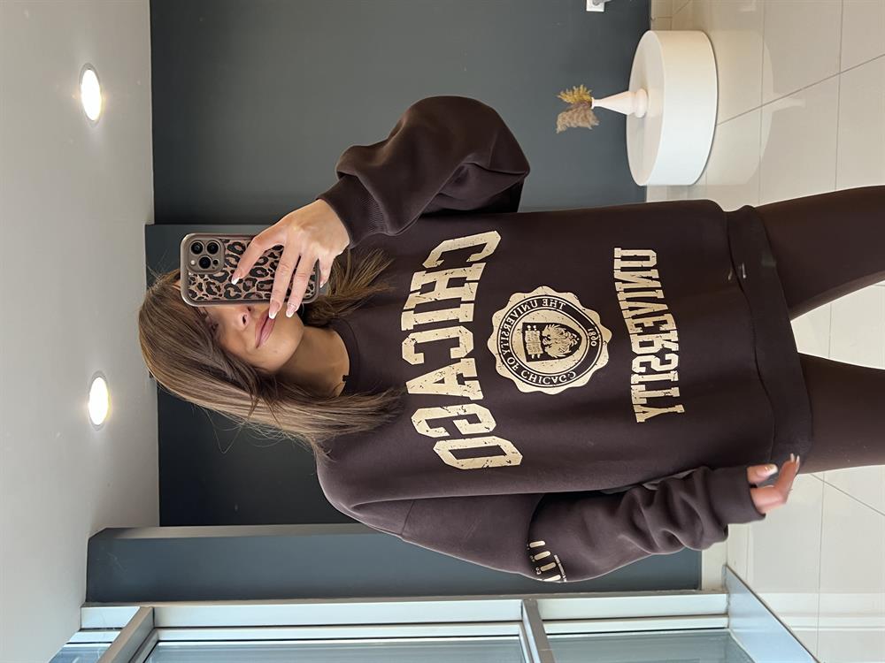 Tasarim Kahve Yazi Detayli Sweat