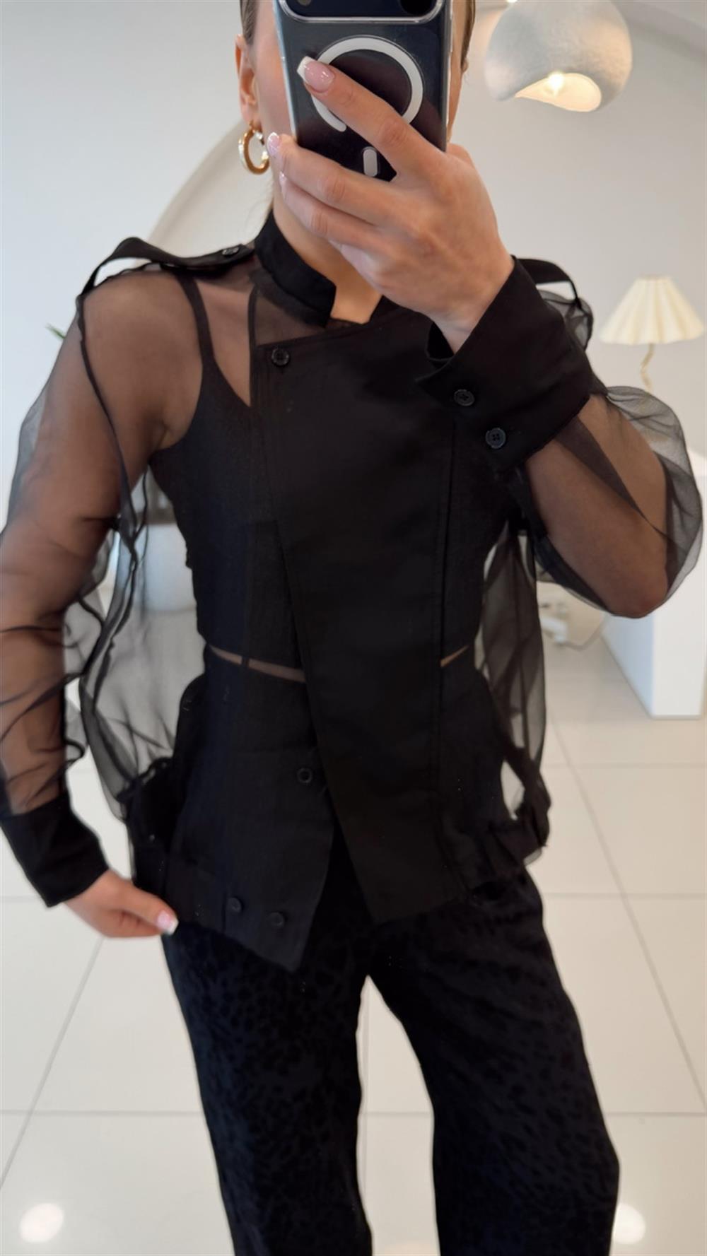 TASARIM KENDİNDEN CROPLU ORGANZE BOMBER CEKET