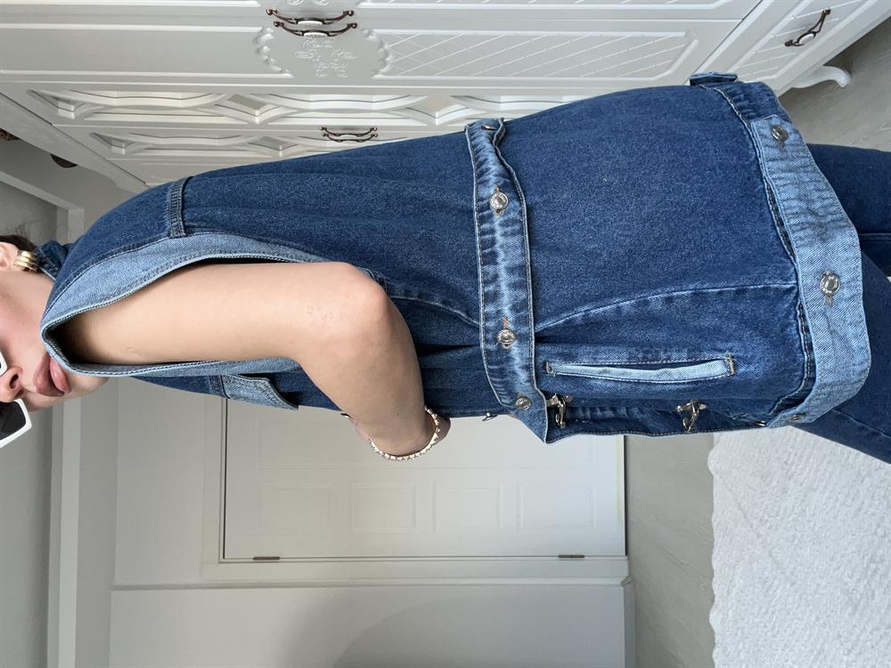 Tasarim Kendi̇nden Kuşakli Deni̇m Yelek