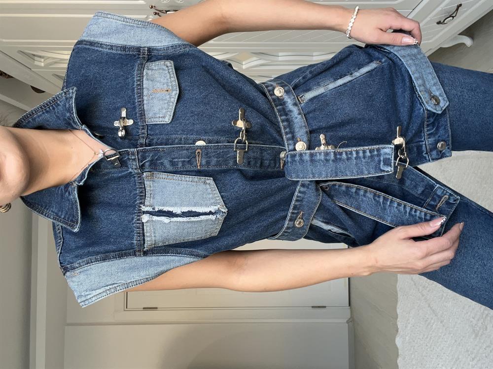 Tasarim Kendi̇nden Kuşakli Deni̇m Yelek