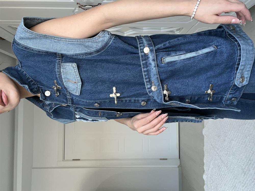 Tasarim Kendi̇nden Kuşakli Deni̇m Yelek